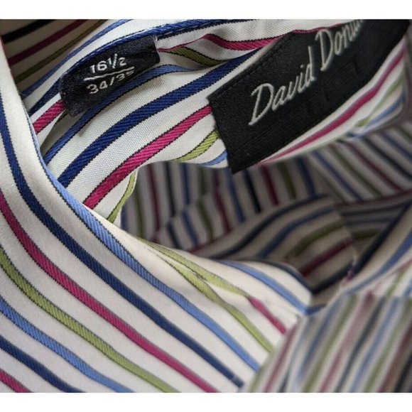 David Donahue Shirt Multicolor Striped Button Up Dress Mens Size 16.5 34/35 - Picture 5 of 9